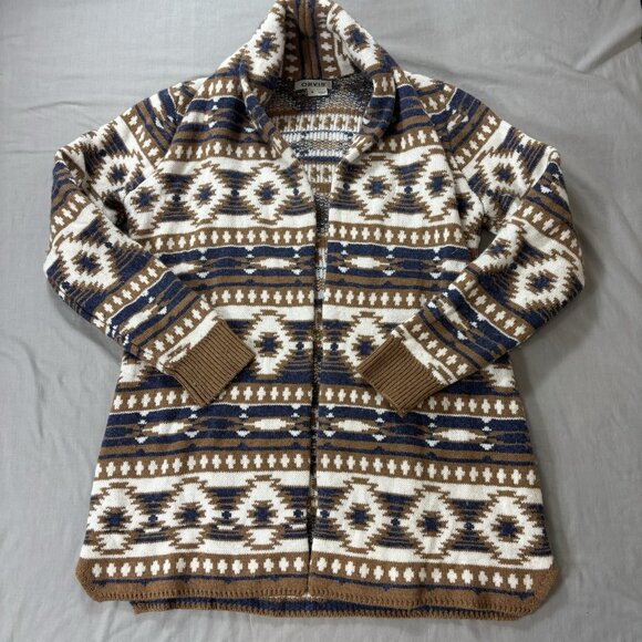 Women’s Orvis Wool Blend Tribal Aztec Open Front Cardigan Sweater Western Small - Picture 1 of 6